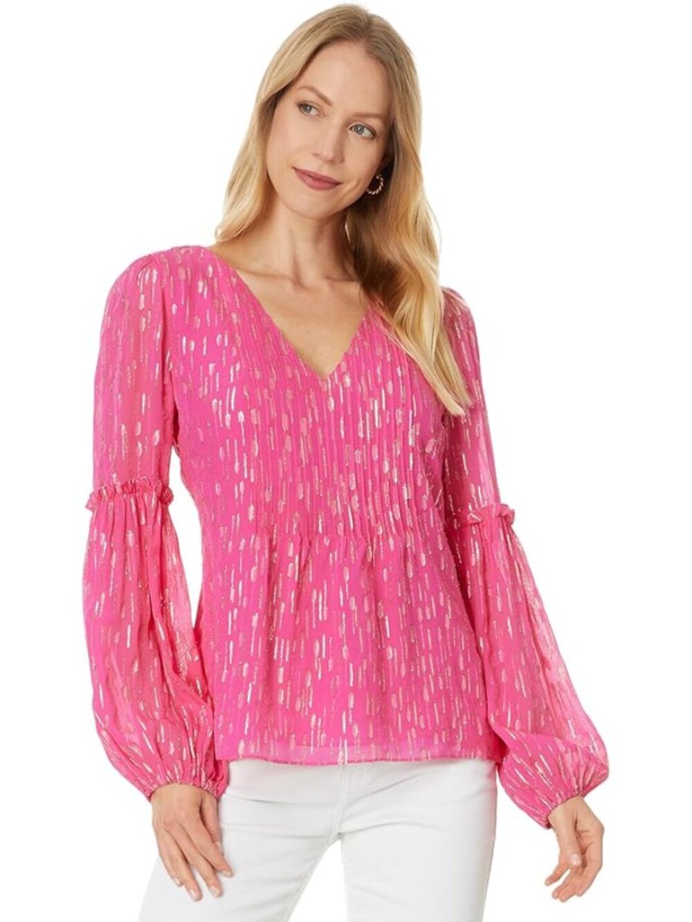 Lilly Pulitzer Women's Cleme Long Sleeve Top, Passion Fruit Pink Mystical